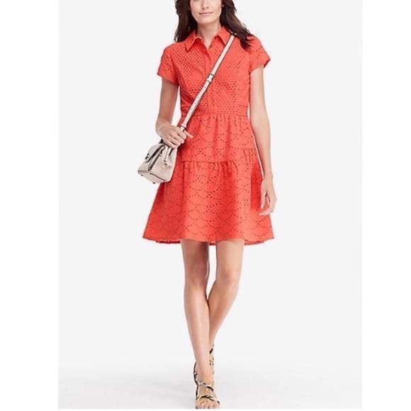 Diane Von Furstenberg Dresses & Skirts - Diane von Furstenberg Skylar Coral‎ Pink Eyelet Shirt Dress Size 6